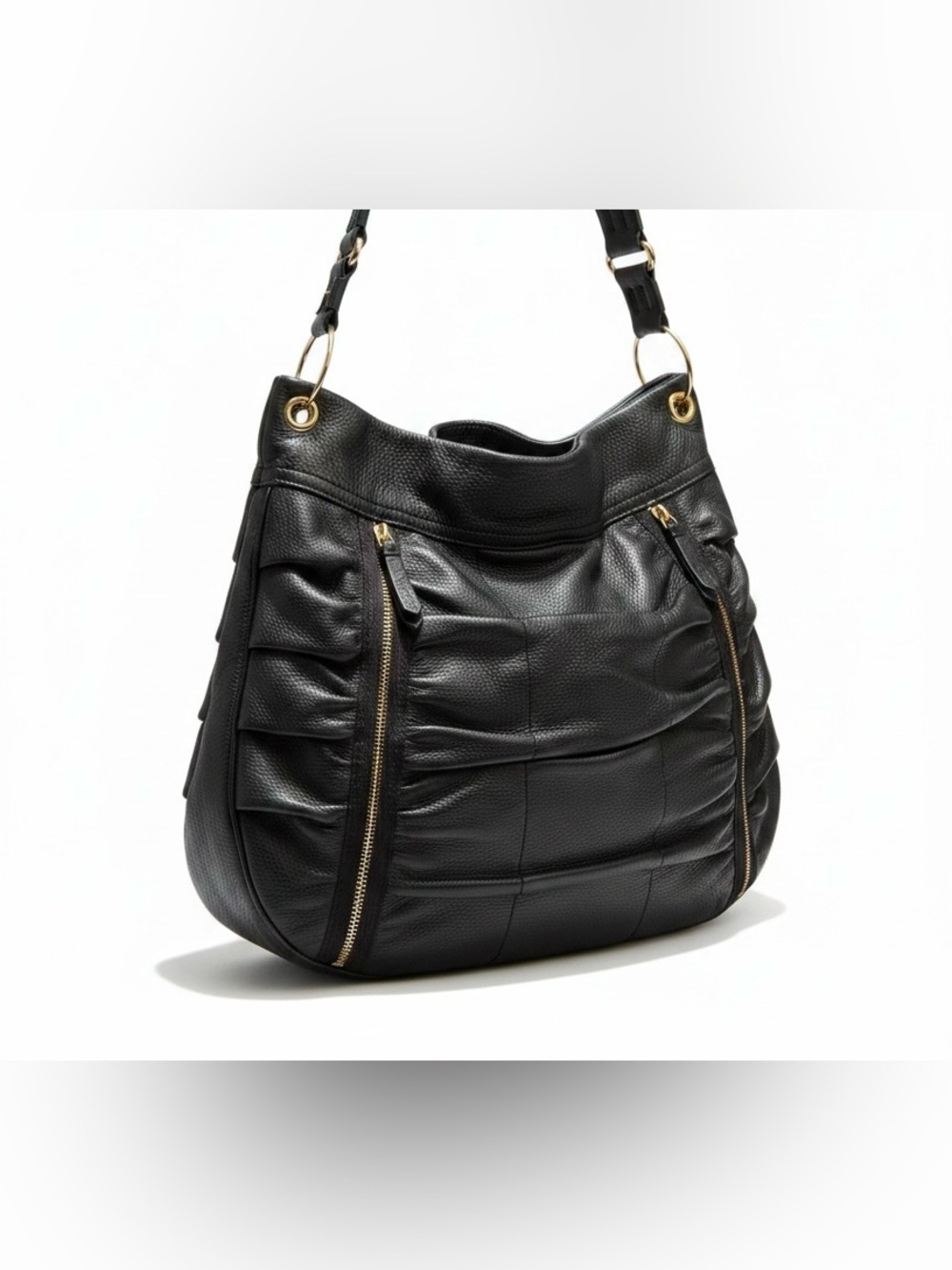 Cole Haan Bailey Ruched Black Leather Hobo